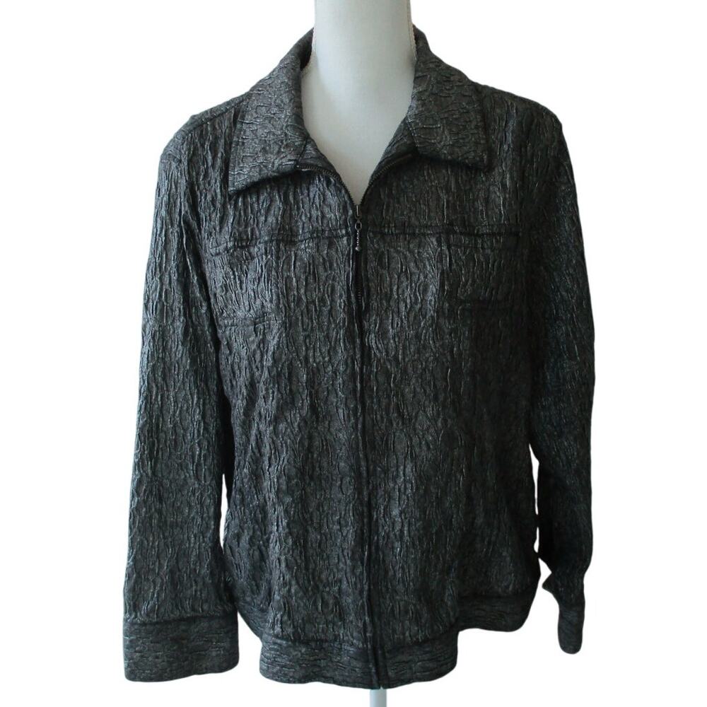 Chico's Women's Silver Long Sleeve Full Zip Snap Cuff Unlined Jacket Size XL